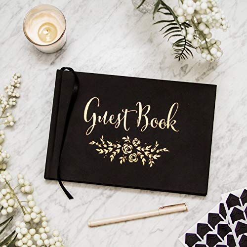 Wedding Guest Book - Classic Polaroid Reception Guestbook Perfect Sign In Book For Wedding Anniversary Birthday Baby Shower - Alternative Guestbook With Foil & Bookmark - 9" X 6" Black (100 Pages) #TOP3