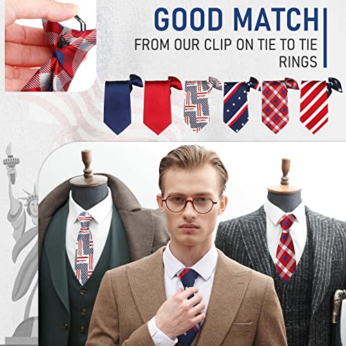 Janmercy 6 Pcs Clip On Tie For Men Clip On Easy Necktie Striped Solid Plaid Dots Mixed Lot Tie For Office School, 20 Inch (Patriotic Style) #TOP5