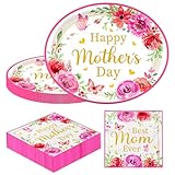 Lenyunge Mothers Day Party Decorations,100pcs Oval Mother's Day Plates and Napkins Floral Disposable Mother Day Tableware Set for Happy Mothers Day Party Supplies,Serve 50