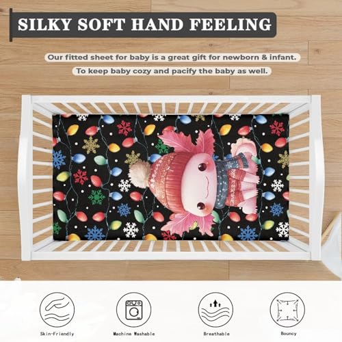 Image of Christmas Crib Sheet for Baby Boys Girls Soft Comfy Crib Mattress Cover 28 inchx52 inch Standard Crib Bedding Sets Toddler Mattress Covers, Axolotl Newborn Infant Crib Sheets