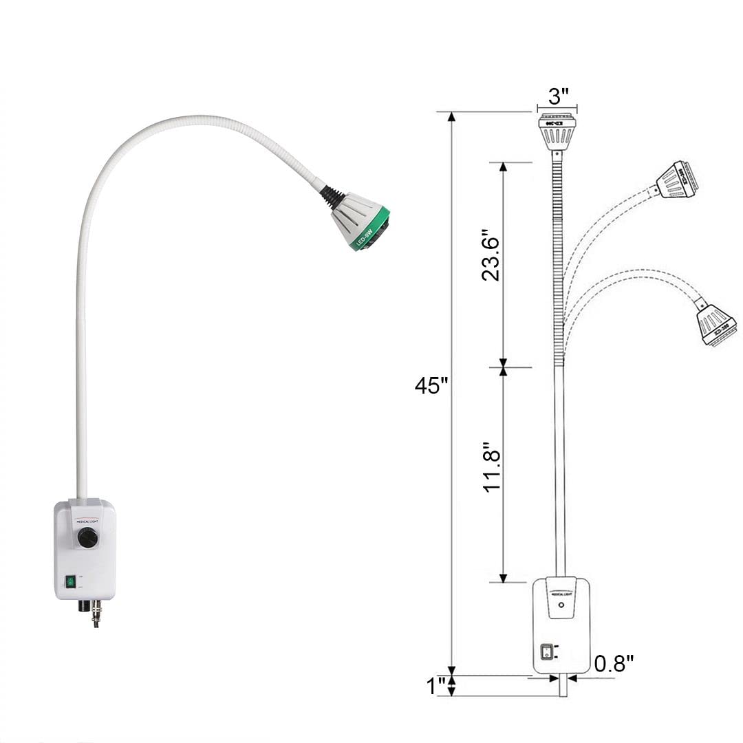 GOOSENECK Led Mobile Orthopedics Exam Light Surgical Medical Surgery Gynecology 9W Exam Lamp with Wall Mounted Clamp