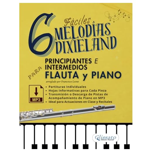 6 Melodías Dixieland Fáciles para Flauta y Piano Principiantes e Intermedios, partituras individuales, hojas informativas y pistas de acompañamiento ... Ideal para Actuaciones en Clase y Recitales