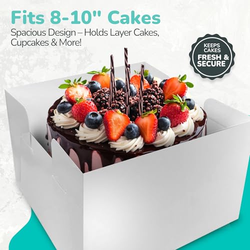 ACACIA 10" White Cake Boxes with Glued Lids – Pack of 10 | Durable & Sturdy Cardboard for Transporting Celebration Cakes, Birthdays, and Events | Easy Assembly & Recyclable - Image 5