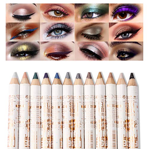 Mimore Lápiz de sombra de ojos 12 colores/juego Pluma de sombra de ojos con brillo Delineador de ojos profesional Lápiz… - Imagen 3