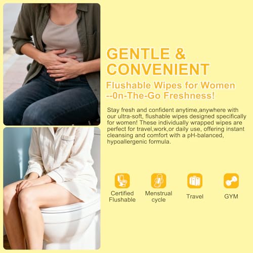 Image of twoworld 50 Feminine Wipes Flushable Travel Individually Wrapped | Travel Wipes for Women,Feminine Care Wet Wipes Travel Size Vaginal Wipes for Adult,Girl and Homeless(Lemon)