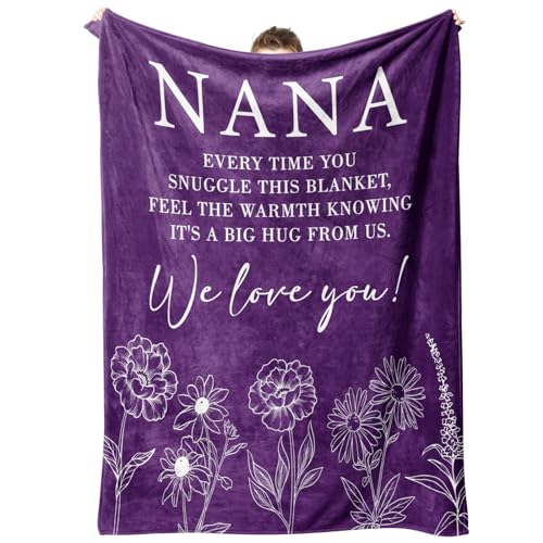 Nana Gifts, Birthday Gifts for Nana from Grandkids, to My Nana Nanny Grandma Soft Throw Blanket for Christmas 50" x 60", Purple