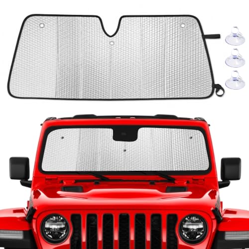 Image of EcoNour Foldable Sunshade Fit for Jeep Wrangler JL /Gladiator 2018-2024 2025 | Accordion Windshield Sun Shade, Front Car Window Shades Sun Visor, Blocks UV Rays & Heat, Car Accessories