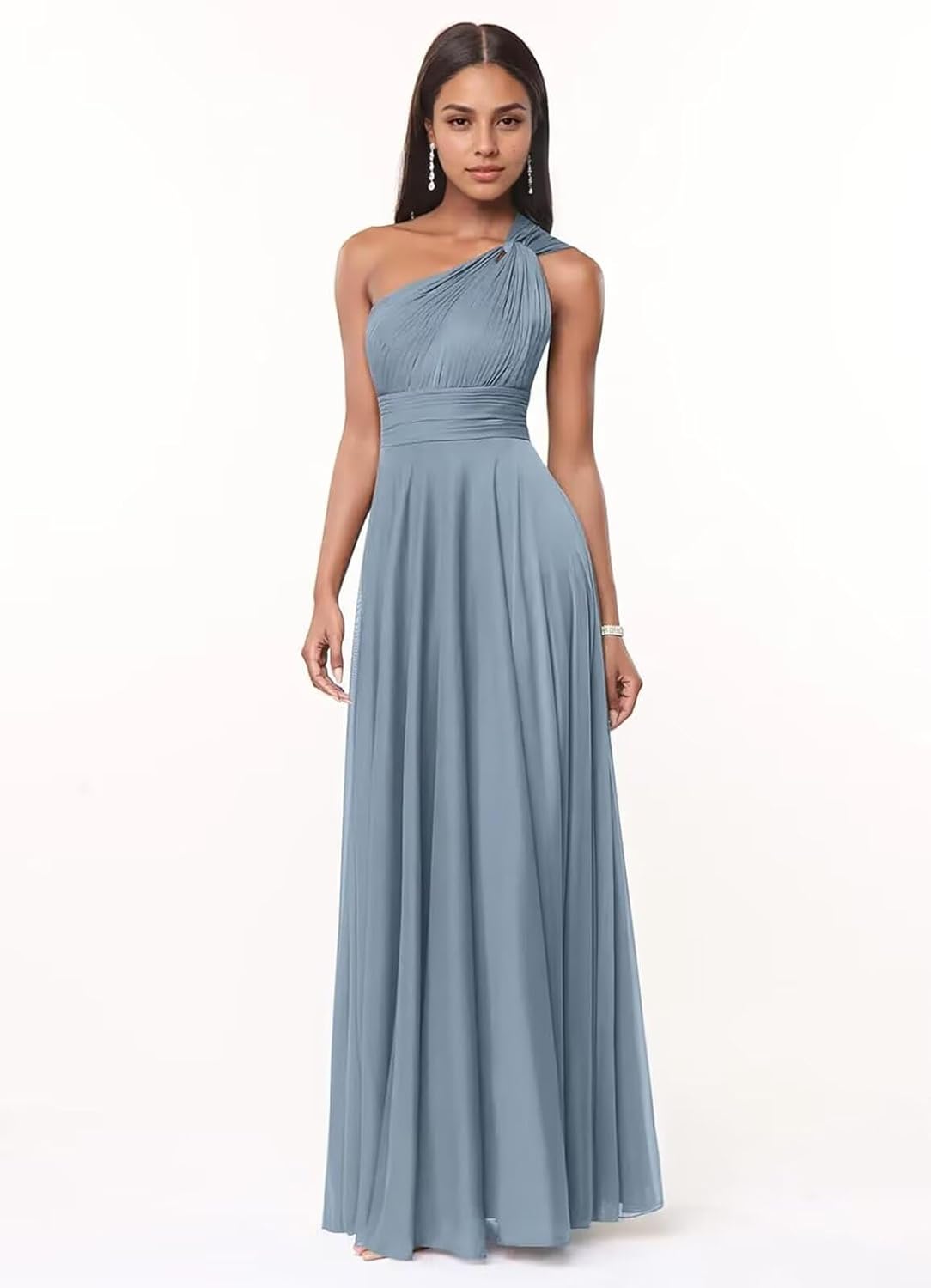 One Shoulder Bridesmaid Dresses for Women Pleated Chiffon Formal Dresses A Line Long Evening Gowns with Pockets