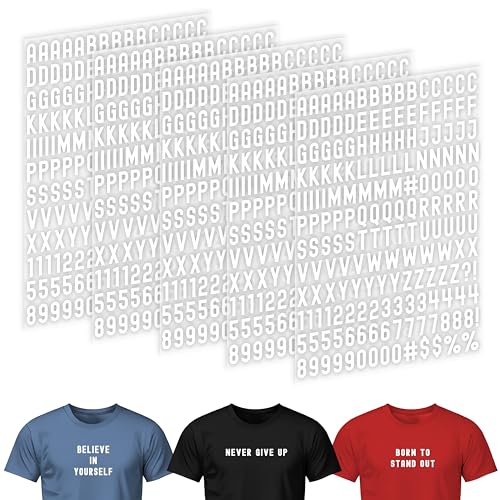 0.8inch Small 5 Sheets 895 Pieces Iron on Letters for Clothing with A-Z Heat Transfer Letters 0-9 Iron on Numbers for Fabric T-Shirt Printing (White, Retro)