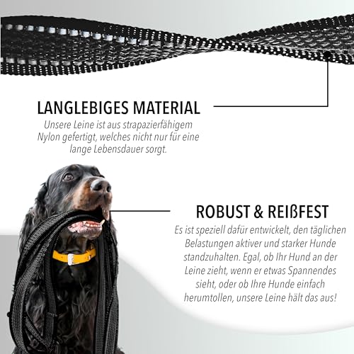 bluzelle Starke Hundeleine 3m für Große Hunde bis 100kg, Extra Robuste 360° Aluminium Karabiner-Haken, Gummierte Doppelleine für 2 Hunde, Verstellbare Freihand-Leine zum Umhängen, Farbe:Schwarz