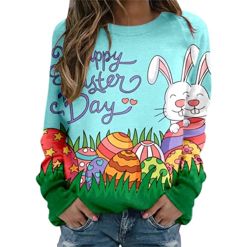 Sweatshirt col rond femme imprimé bleu ciel XL pull à manches longues ample