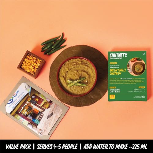 Image of CHUTNEFY|Green Chilli (Mirchi /Pacha Milagai) Chutney|Curated by MasterChef India's Rakesh Raghunathan|100% Natural Ingredients|Pack of 2*75gms (Dry)|Add Water to Make 225ml|4-5 Servings Per Pack