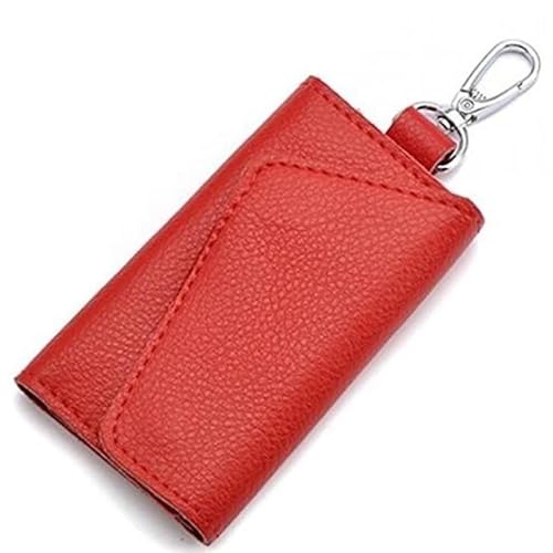 [Fcuogdvy] Pu Leather Keychain Men Women Key Holder Organizer Pouch Cow Split Car Wallet Housekeeper Case Small Card Bag(Red)