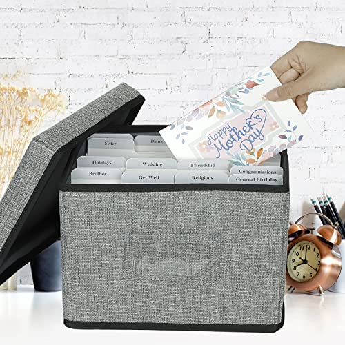 Greeting Card Organizer and Storage Box with 15 Adjustable Dividers, Stores 140+ Cards, Suitable for Storing Greeting Cards, Envelopes, Stickers, Photos, Notecards and More (Grey,2-Pack)