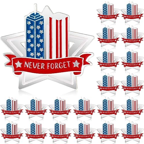 Remuuly 30 Pcs September 11th Twin Towers Lapel Pin Memorial Pentagon Shaped Commemorative Lapel Pin Never Forget Holocaust Pin for Lapel Jacket Hat Backpack Honor Victims 9/11 Remembrance, 1.4 Inch