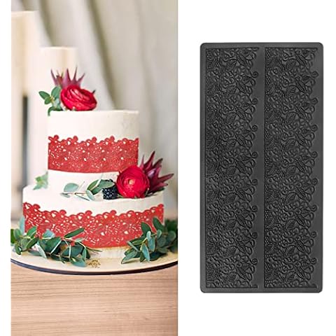 Cake Lace Mold Cake Decorations, Silicone Embossing Cake Lace Mat Fondant Mould DIY Decoration Tool for Cake Mousse Bread Chocolate Cake Decorating,Black Cover