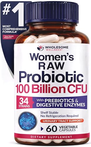Wholesome Wellness Dr. Formulated Raw Probiotics for Women 100 Billion CFUs Capsules with Prebiotics, Digestive Enzymes, Approved for Adults, Shelf Stable Supplement