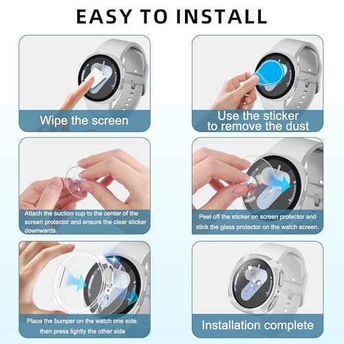 TSOGIA 2 Pack Case with Screen Protector for Samsung Galaxy Watch 9/8 44mm, Screen Protector Case, Hard PC Bumper + HD Anti-Fog Tempered Glass Protective Film, Overall Protective Cover, Clear - image 6