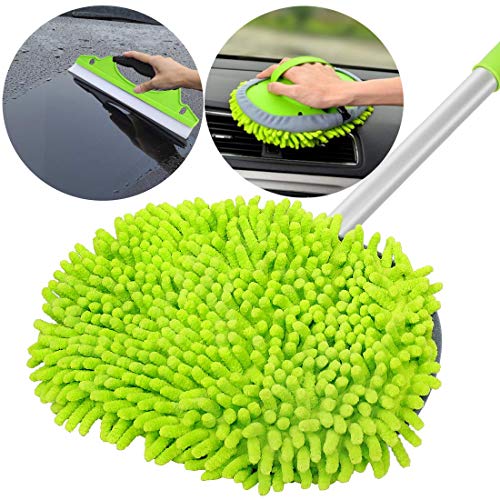 GreatCool 2 in 1 Chenille Microfiber Car Wash Mop Mitt with 44.5" Aluminum