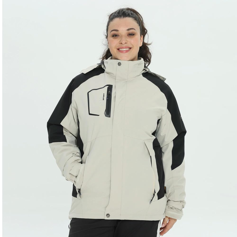 DYRBF Inverno Caldo Sci Hoodie Set Impermeabile Antivento 3 in 1 Giacca Snowboard Abbigliamento Indossare Signore Cappuccio In Pile Plus Size parka