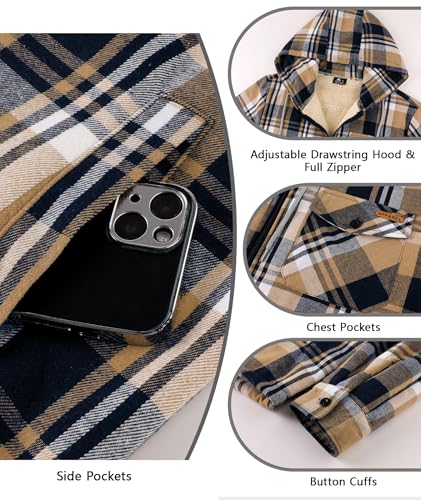 ZITY Men's Flannel Jacket Zip Up Fleece Hoodies Casual Plaid Coat with Pokect Winter Warm Sherpa Lined Sweatshirt4