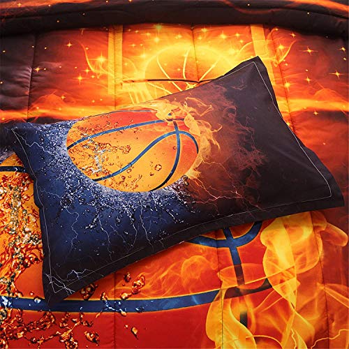 A Nice Night Basketball Print,with Fire and Ice Pattern,Comforter Quilt Set Bedding Sets , for Boys Kids Teen (Basketball, Twin)