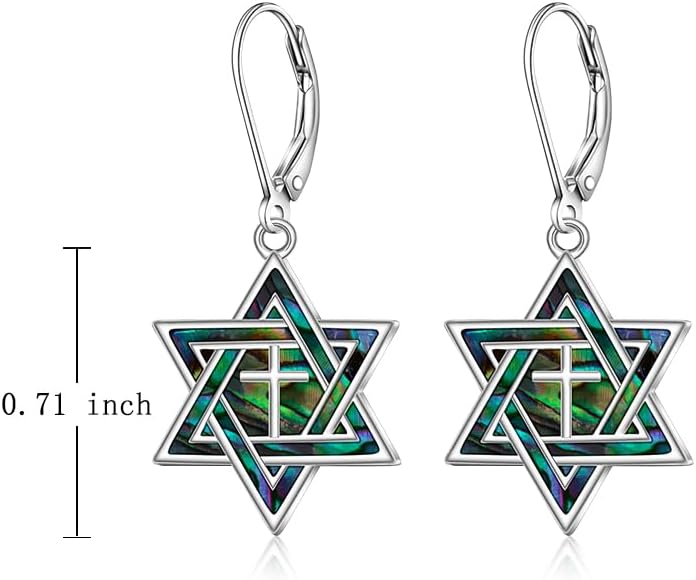 Cross Star of David Earrings for Women Sterling Silver Cross Earrings Faith Dangle Drop Leverback Abalone Shell Pendant Jewelry - Image 3