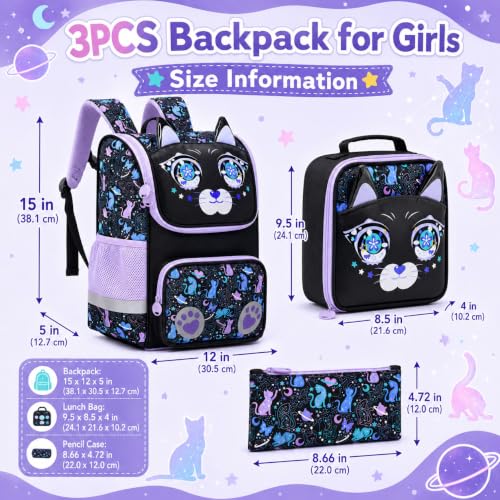 Image of KLFVB 3PCS Backpack for Girls and Boys, 15 inch Unicorn Dinosaur Bookbag with Lunch Box, Kids Preschool School bag