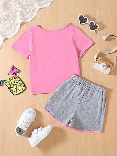 Image of Floerns Toddler Girls 2 Piece Outfit Heart Print Short Sleeve Tee Shirt and Track Shorts Set