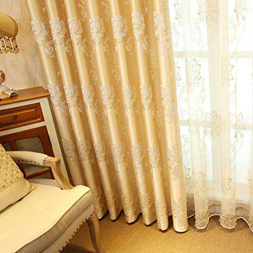 Elkca Luxury Gold Floral Curtains For Bedroom Jacquard Window Curtains For Living Room,Grommet Top,2 Panels(Floral-Golden,52 By 96 Inch Long) #TOP6