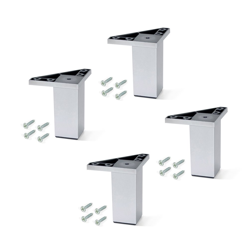 Plastic Furniture Feet with Fixing Screws for Cabinet/Wardrobe/Sofa, Silver Painted, 100 mm Height, Set of 4 Piece