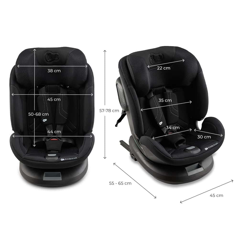 Kinderkraft XPEDITION 3 I-Size 40-150 cm, Silla coche bebé, para niños, Asiento giratorio 360º, Isofix base, Ajuste de la reclinación del respaldo, Protección lateral, Grupo 0+/1/2/3, 0-36 kg, Negro