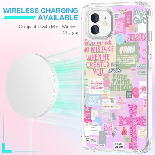 MMYAJT Classic Religious Sayings Phone Case Fit for iPhone 12 Mini — Wireless Charging Pink Aesthetic Cross God Jesus Phone Cover Gift for Boy Girl Men Women - image 3