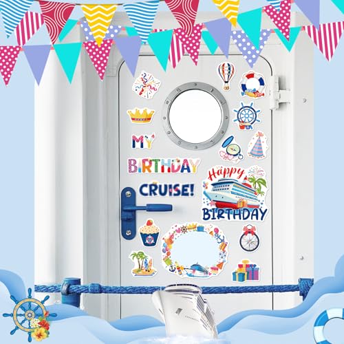 Image of Dazoratix Birthday Cruise Door Decorations - 17 Pcs Large Ship Cabin Anchor Magnetic Funny Magnets Stickers with Pens Stateroom Decal for Summer Carnival Party Accessories Refrigerator Car Decor Gifts