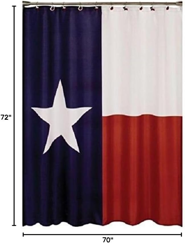 70" x 72" Texas Lone Star Flag Fabric Shower Curtain Hooks Included - 7032