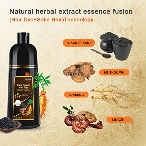 Kaisasa Dark Brown Hair Dye Shampoo For Gray Hair 3 In 1 - Champu Con Tinte Para Canas- Herbal Ingredients Instant Color Shampoo Hair Dye For Women & Men 100% Coverage Shampoo 500Ml【Dark Brown】 #TOP2