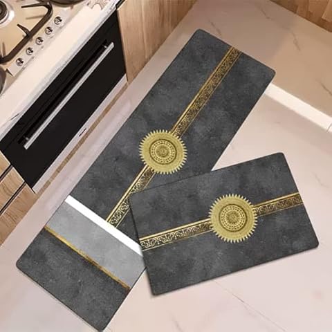Simple Life Küchenteppiche 2 Stück, Rutschfestes Küchenmatten,Wasser und Öl aufnehmen KüchenMatt Fußmatte Teppich Set,Staubdicht Fußmatte für Drinnen,40x60+40x120cm Cover