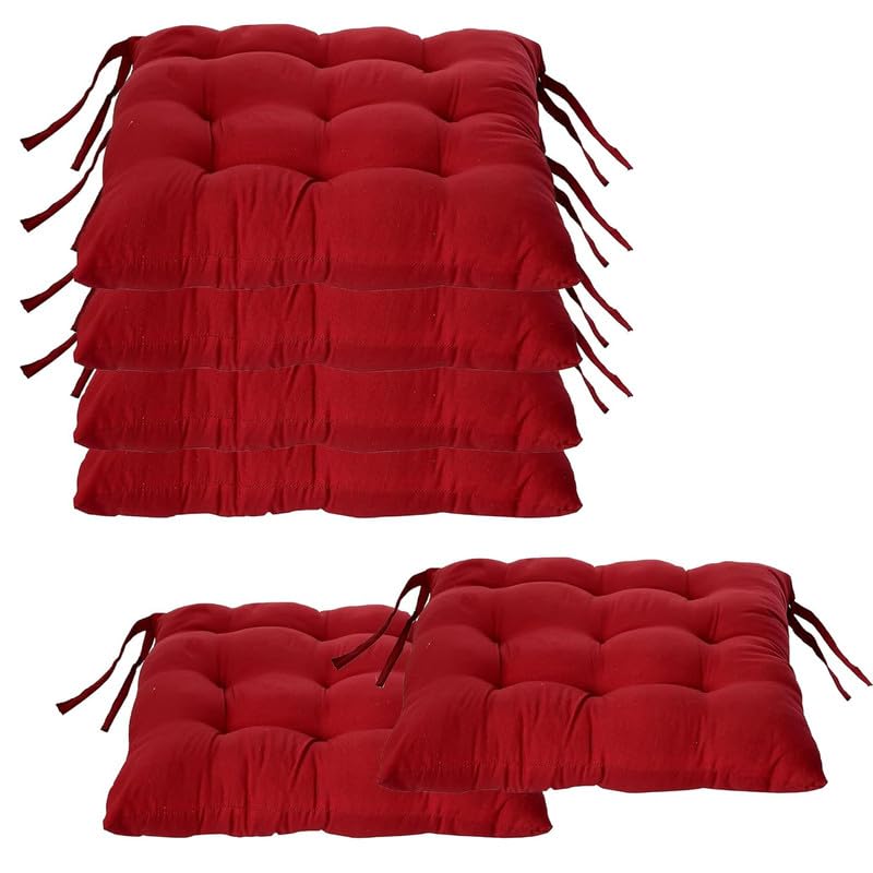Image of Rajasthan Crafts Pack of 6 Chair Pad | Chair Cushion Pad | Microfiber Square Chair Pads with Ties | Seat Cushion for Chair Office, Sitting, Pooja, Dining & Office Tables (16x16 Inch, Maroon)