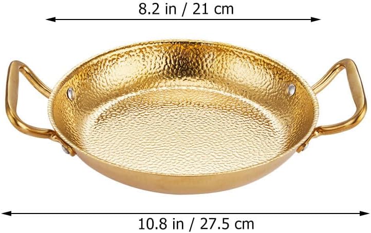 Cabilock Paella Pot Stainless Steel Cooking Pan with Double Handles Flat Kitchen Cookware for Seafood Hot Pot Dry Spicy Hot Even Heat Transfer 10.82 X 8.26 X 1.37 in