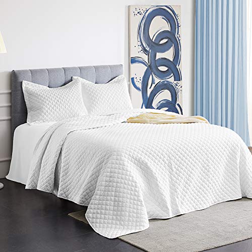Sunstyle Home Quilt Sets Queen White Lightweight Bedspread Full Soft Reversible Coverlet For All Season 3Pcs Diamond Quilted Bedding Sets (1 Quilt 2 Pillow Shams)(90"X96") #TOP7