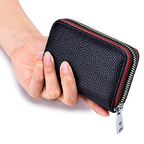 YOUNGSUN Walllet for Womens Mens RFID Blocking Leather Credit Card Wallet Organizers Holder Coin Purse Zipper Pockets (Black,One Size)3