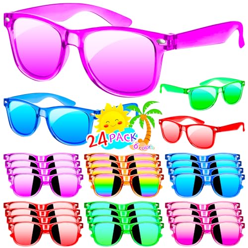 Kids Sunglasses 24 Pack, Translucent Sunglasses with UV400 Protection, Party Supplies for Beach & Pool Parties, Boys & Girls 3-8