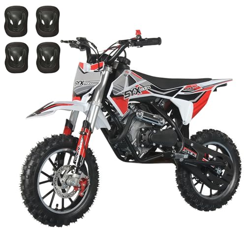 SYX MOTO 60cc Dirt Bike, Gas Powered 4-Stroke Mini Motocross Motorcycle, Dirtbike for 8-14, Off-Road Pull Start Pit Bike with Speeds up to 22 MPH, 143 lbs Maximum Load (Red)