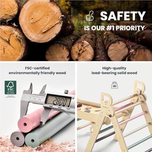 BlueWood Pikler Triangle Set, Foldable Wooden Toddler Climbing Toys Indoor Playground Jungle Gym Montessori Philosophy Climber for 2-6 Years Old, Baby, Kids (Mauve Pink, with Cushion) by BlueWood - Image 5