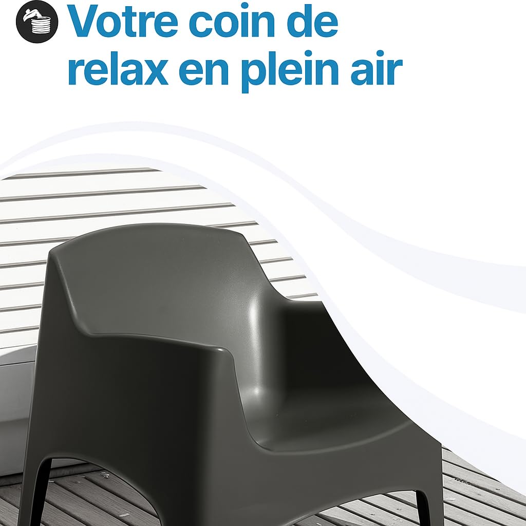 Tomaino - Fauteuil d'Extérieur Ibiza XL en Plastique - Chaise de Jardin Empilable Noir - 79 x 74 x 70 h cm