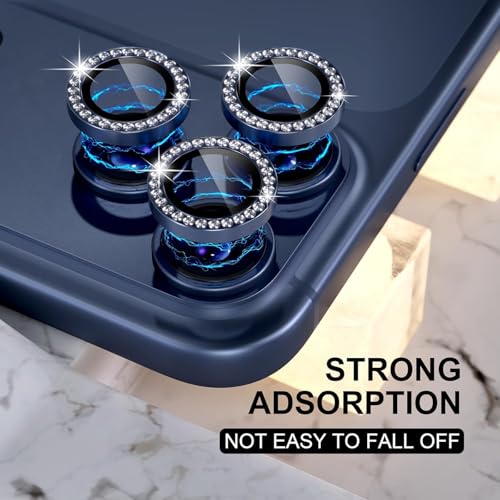 Image of Choiche Compatible for iPhone 17 Pro /iPhone 17 Pro Max Camera Lens Protector Bling, 9H Tempered Glass Camera Cover Screen Protector Metal Ring Decoration Accessories (Diamond-Blue)