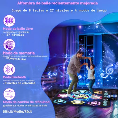 Alfombra de baile para niños con bluetooth inalambrico y luces led interactivas 3
