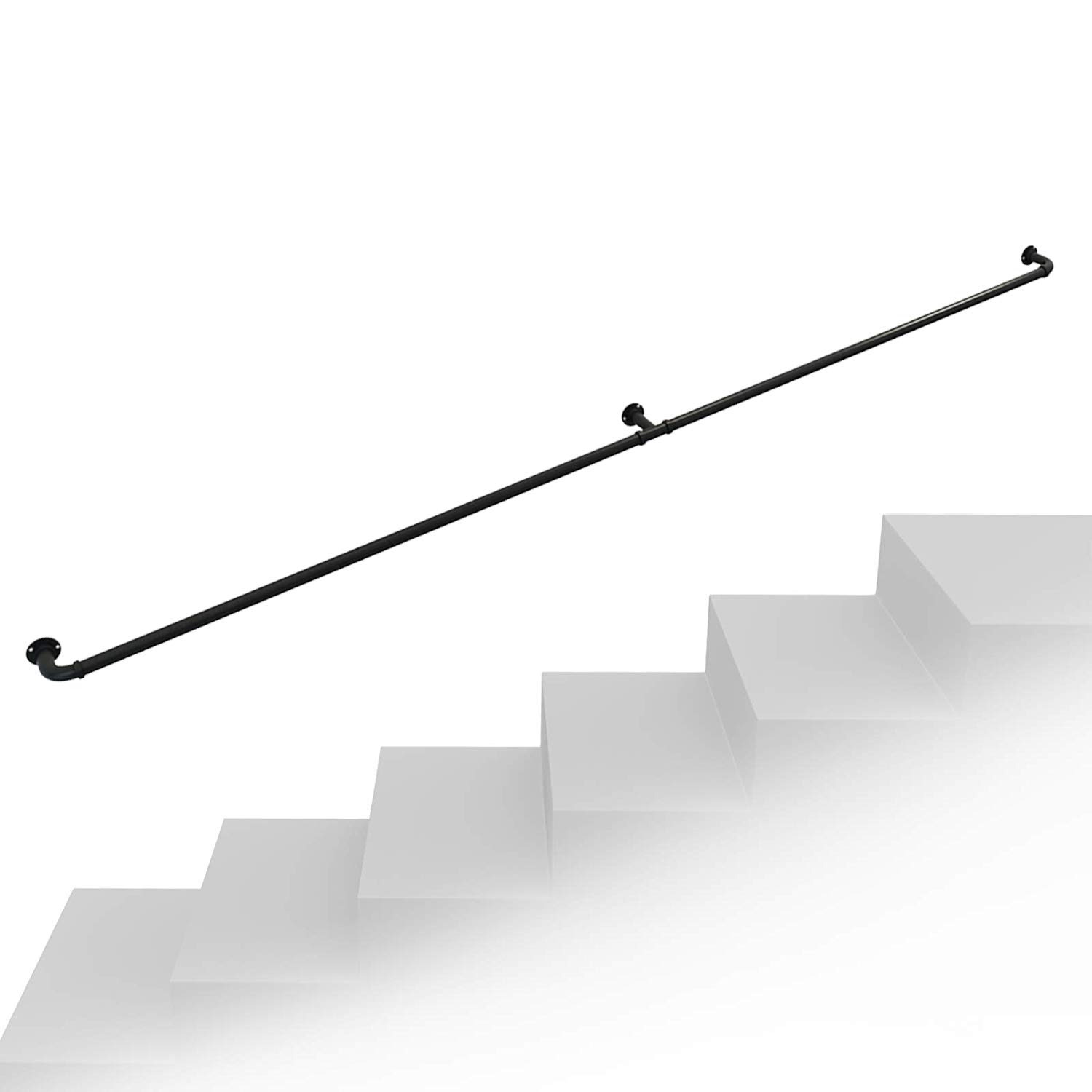 Handrail for Indoor and Outdoor Step Wrought Iron Industrial Pipe Stair Railings Non-Slip Staircases Banister Rail Home Access Hallway Fence Wall Support