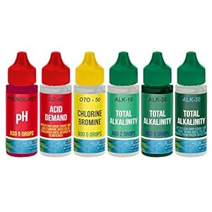 U.S. Pool Supply 6 Bottle Refill Solution Pack for Premium 5-Way Swimming Pool & Spa Test Kit – Replacement Indicator Bottles, Test Water for pH, Chlorine, Bromine, Alkalinity, Acid Demand – Chemicals