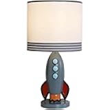 Kids Bedside Table Lamp, Adorable 14 Inch Rocket Ship Design with Cute Lampshade, Space lamp Ideal for Children's Bedroom Decor, Includes LED Bulb